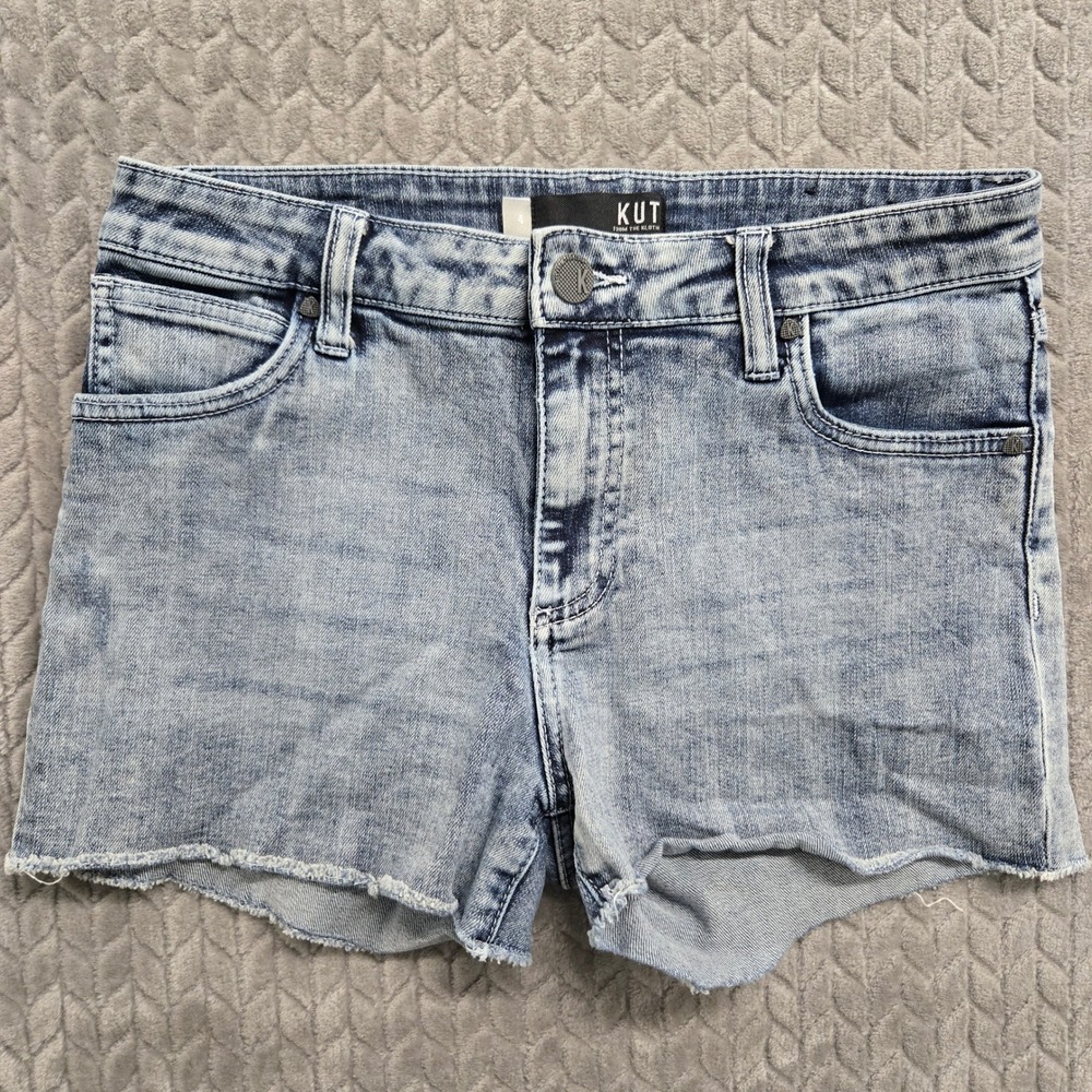 Kut from the Kloth‎ Womens Size 4 Acid Wash Denim Shorts Raw Hem KS1470MA2N Blue